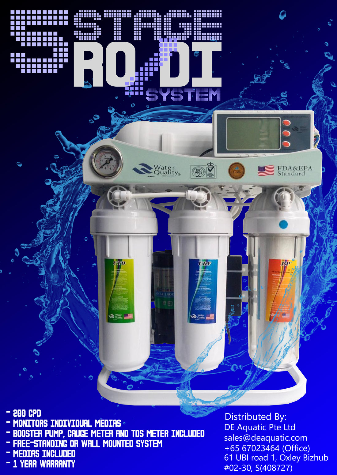 5 stage RO/DI unit w booster pump, TDS meter and meter gauge ...